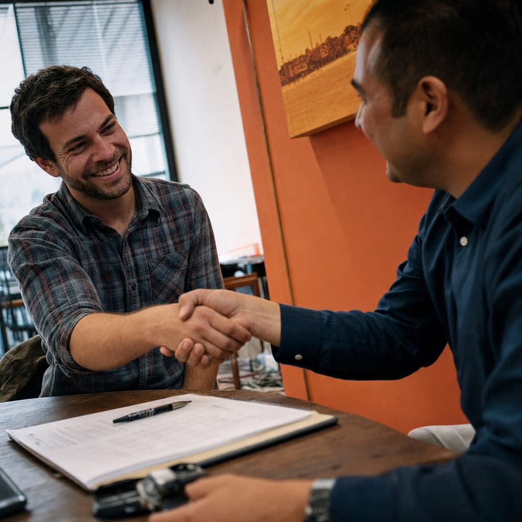 Business owner closing a deal with a new customer
